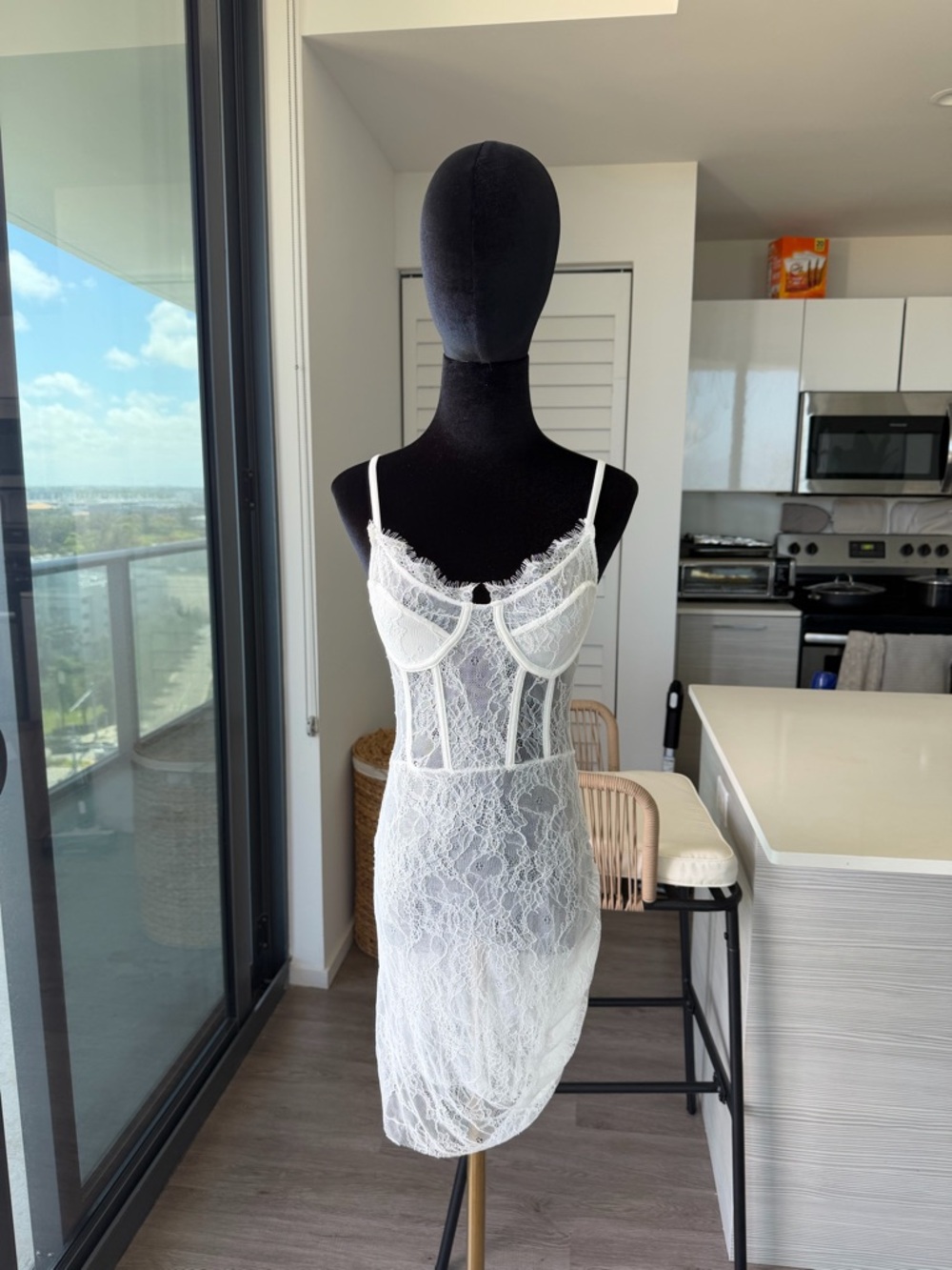 NWT - White Lace Sheer Underwire Slip Dress - one size -